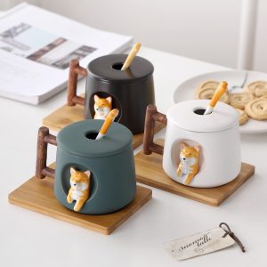 Ceramic Creative Cute Mug With Lid Spoon