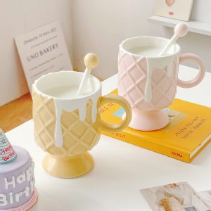Cream Design Coffee Cup With Stirring Spoon