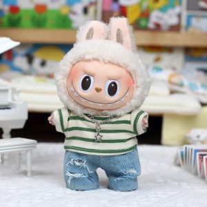 Labubu Doll Clothes T-Shirt with Ripped Jeans Heartfelt Macaron