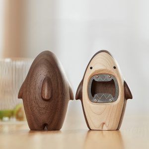 Solid wood shark beer bottle opener